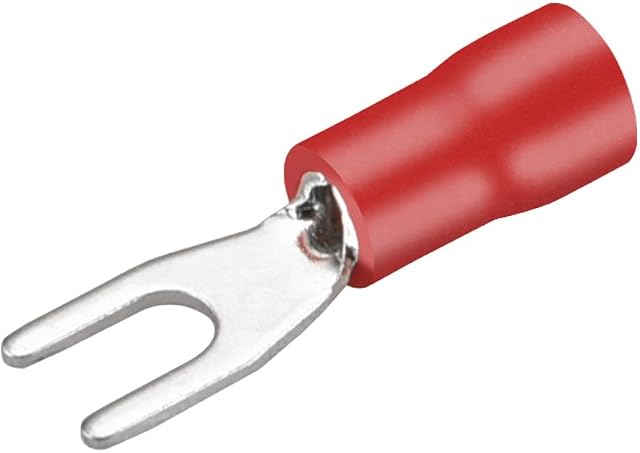 Heschen Fork Insulated Wire Connector Electrical Crimp Terminal, SV1.25-3, Stud size #4, for 0.5-1.5mm² (22-16 AWG), Red, 100Pack