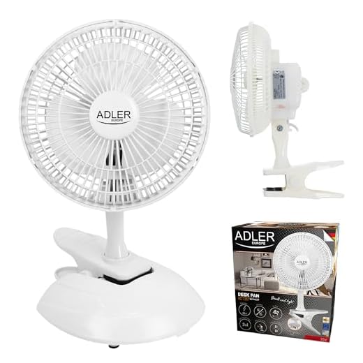 ADLER AD 7317 Tischventilator mit Clip, Tragbarer, Klingen Durchmesser 15cm, 2 Geschwindigkeitsstufen, Oszillierend, Mini Ventilator, Klein, Weiß, 30W, Einheitsgröße