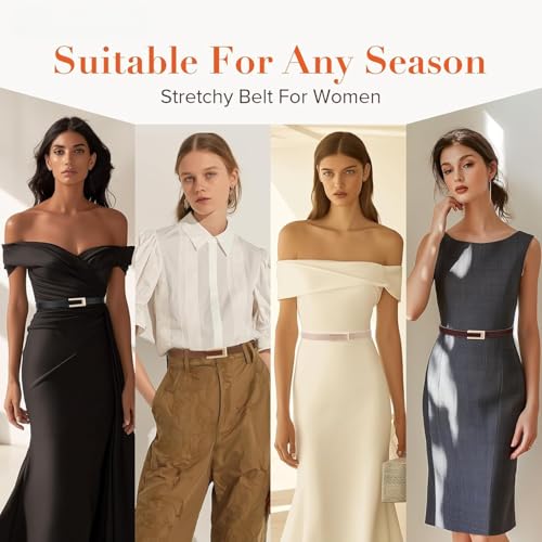 Women's Skinny Genuine Leather Belt with Gold Buckle for Dresses Jeans3