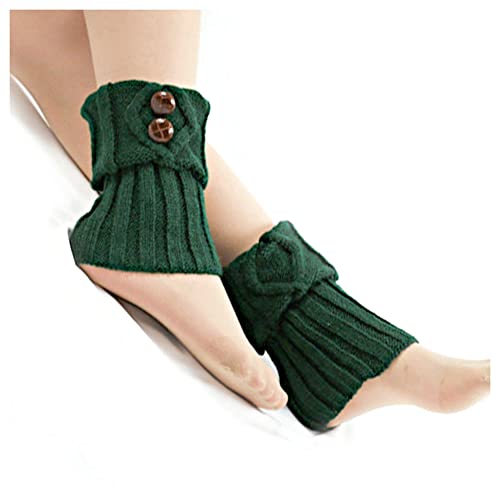 Afrsmw Jambières en tricot court pour femme avec boutons Chauffe-cheville Hiver Chaud Guêtres Legwarmers Chaussettes tricotées Chaussettes de jambes pour femmes filles Vert foncé Cover