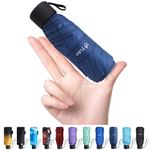 Fidus Upgraded Mini Travel Sun&Rain Windproof Umbrella - Lightweight Folding Compact Portable Parasol Outdoor Umbrellas for Men Women-Navy