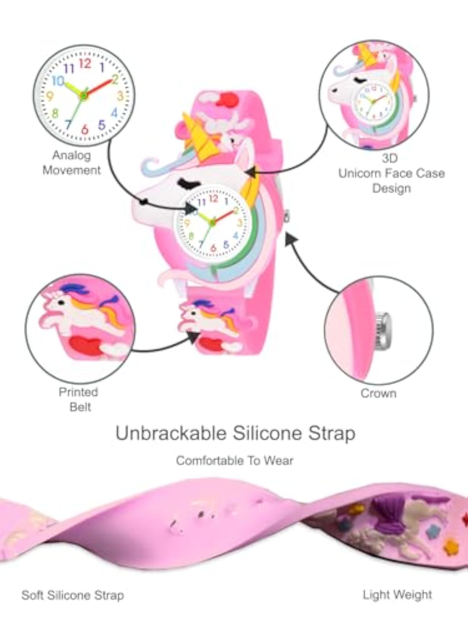 Analog 3D Silicone Strap Unicorn Kids Watch
