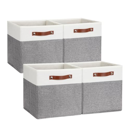 Image of DULLEMELO Storage Cubes 12 inch, Collapsible Sturdy Cube Storage Bins With Handles for Organizing,Fabric Storage Baskets for Shelves Nursery Closet Home Organization and Storage (White&Grey-4 Pack)