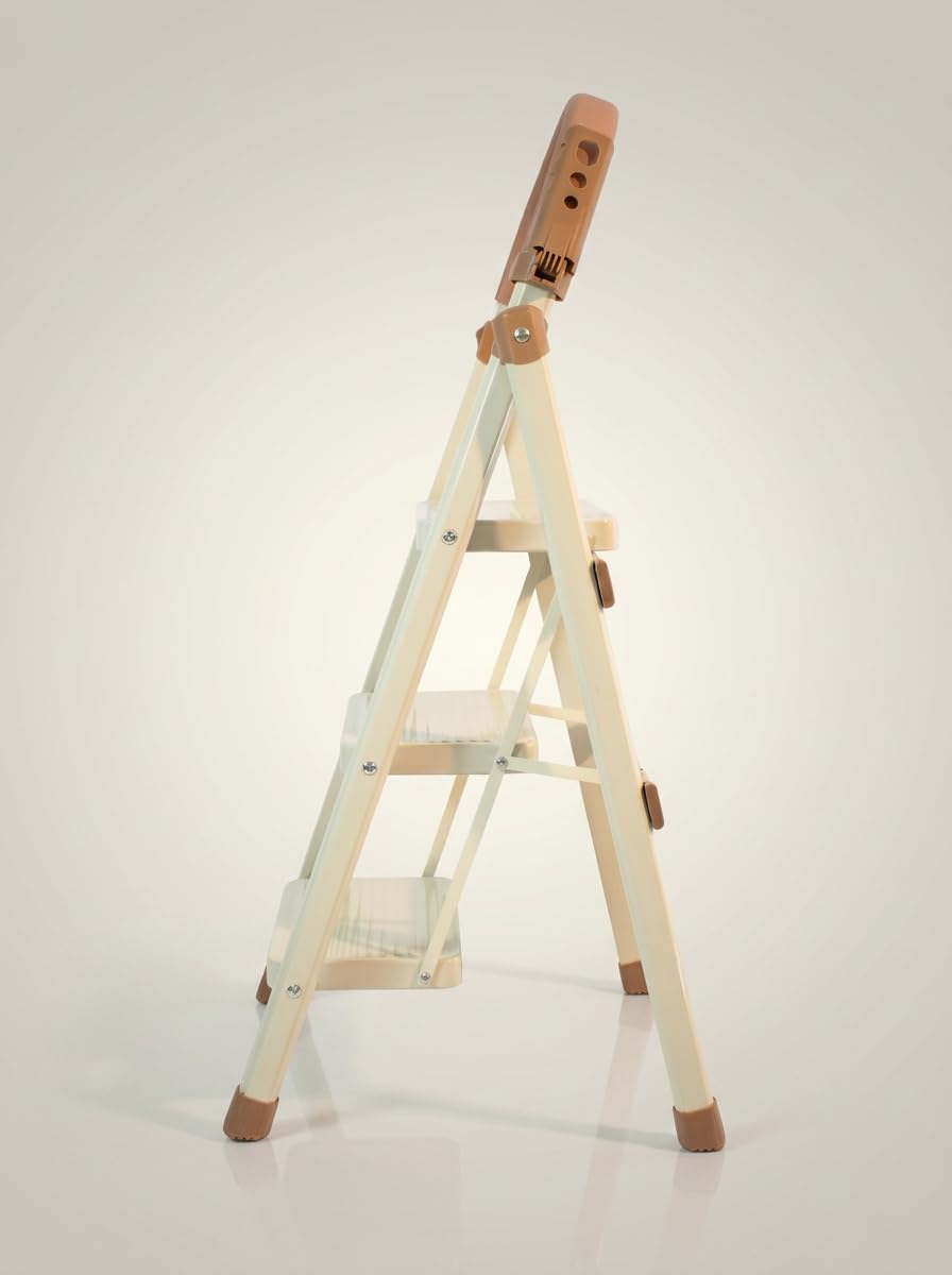 Scala pieghevole 3 gradini con corrimano, scaletta in acciaio, gradini larghi antiscivolo 18 cm, portata 150 kg, compatta