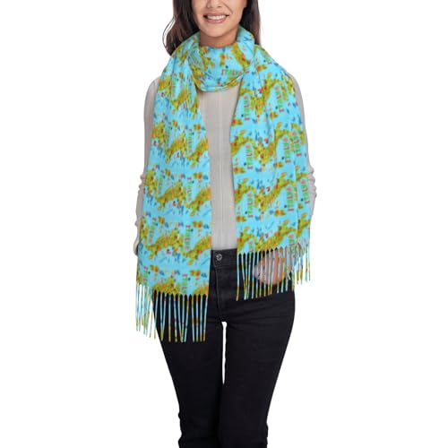 SKKNT Italy Map With Food Icons Print Fringe Scarf For Women Shawl Wrap Holiday Celebrations Christmas Mother'S Day