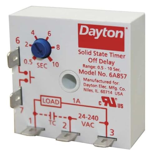 Relais de minuterie Dayton temporisateur arrêt retardé 6A857 ampérage 1A