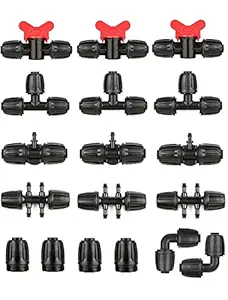 La Farah Drip Irrigation Fittings Kit for 1/2 Inch Tubing -18 Pieces Set- 3 Tees,3 Switch Valves,3 T Connectors,2 Elbows,3pcs 1/2