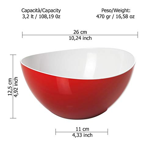 Omada Design Salatschüssel für Pasta und Salat, Schale aus zweifarbigem beständigem Kunststoff, Trendy Linie, 26cm Durchmesser, 3,5lt Kapazität, geeignet für Geschirrspüler (M1515RR)