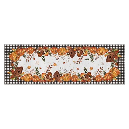 Artoid Mode Buffalo Plaid Pumpkins Mushrooms Fall Area Rug, Autumn