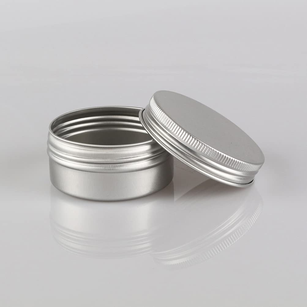 30 Pièces 50ml Pots en Aluminium Vide Rond Argent Petit Cosmétiques Pot Conteneurs for Fait Main Bougies Crème Baume Voyage, 5X Spatule, 2X Étiquettes