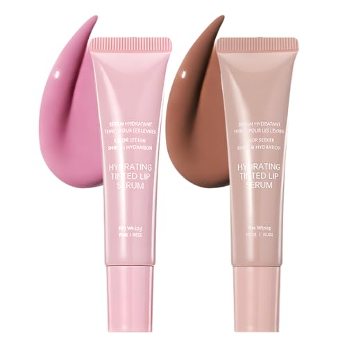 Image of FeiCuiYun 2Pcs Lip Tinted Glowy Balm Hydrating Tinted Lip Serum Lip Gloss, Ultra-Hydrating Natural Vegan Lip Balm, Sheer-Tinted Shine & Hydration, Soothes & Softens Dry Lips Skincare 01+02