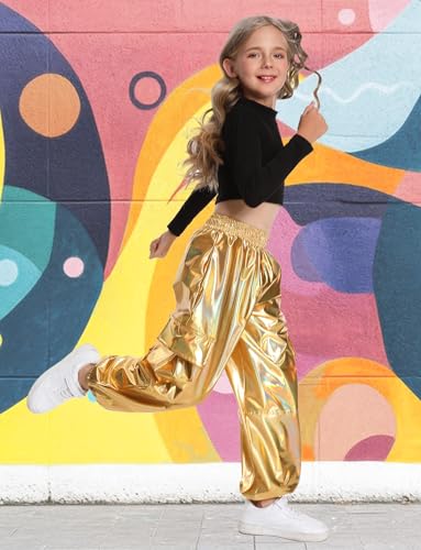 2025 Metallic Cargo Pants with Pocket for Girls Hip Hop Glitter Pants Y2k Dancing Shiny Pants Streetwear Back School3