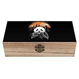 SMAZDFXX Caja organizadora de madera con forma de panda y cámara, con tapa abatible para escritorio.