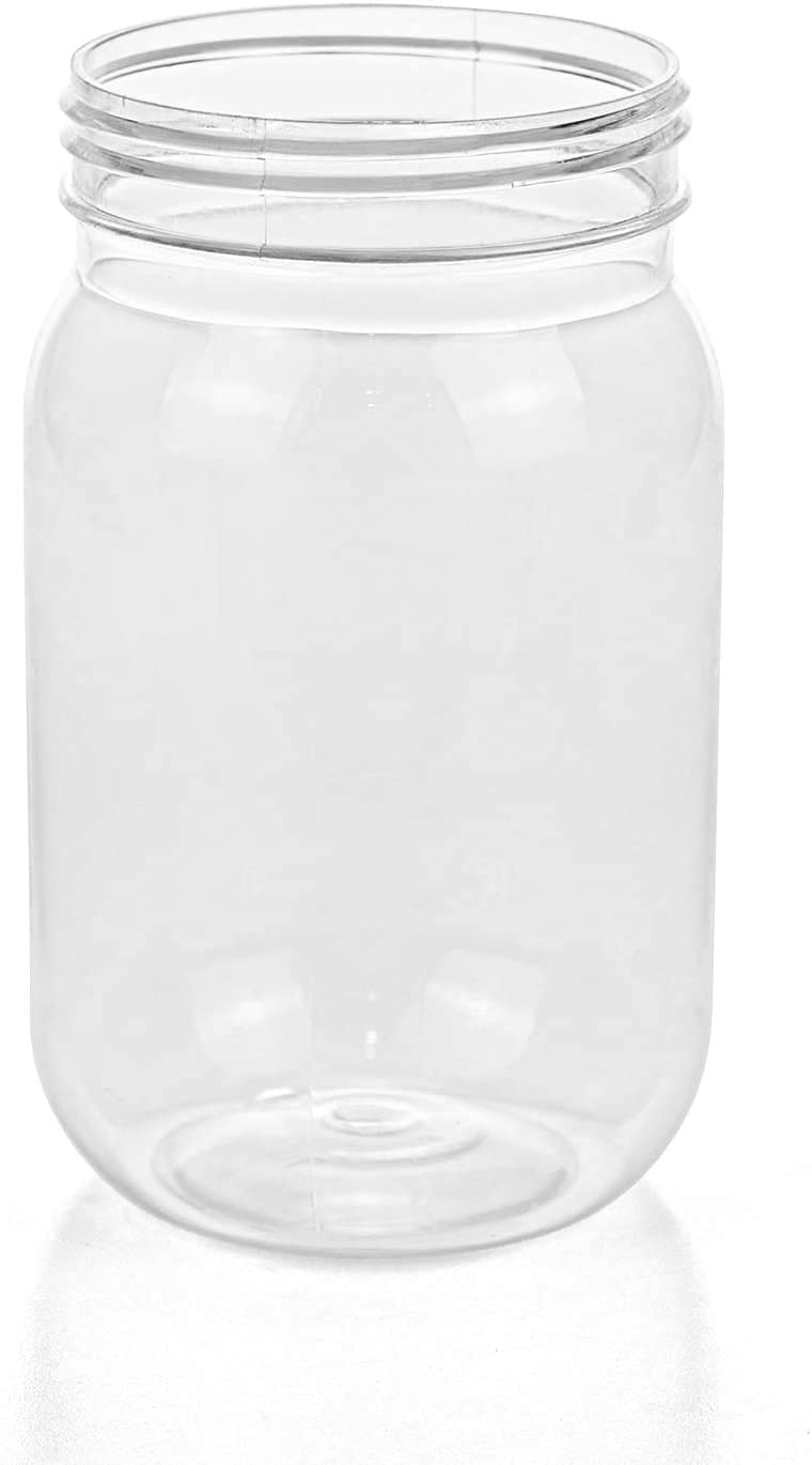 Tebery Lot de 12 bocaux Mason en plastique transparent avec couvercles monobloc, 473,6 g, incassables, vides rechargeables pour avoine, miel, épices et herbes