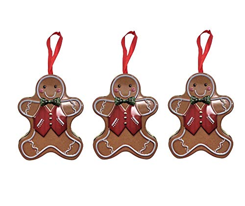 Swan household ® - Pack Of 3 Christmas Tree Hanging Bauble Decoration Tin With Milk Chocolate Coins 35g Each - Great For Children Gift Xmas Family Party Fun (Gingerbread Man)
