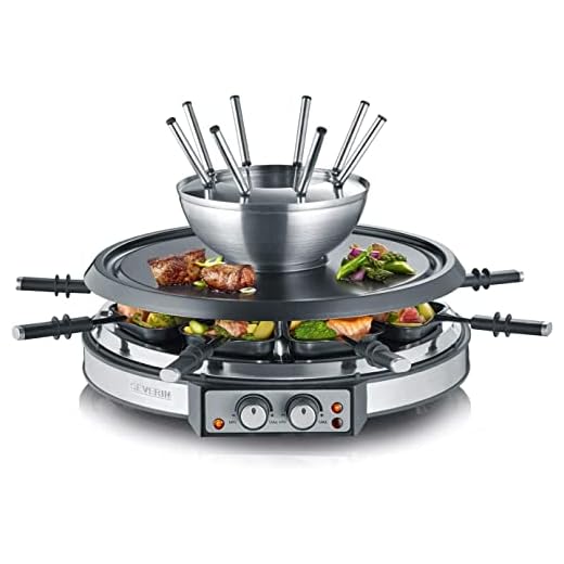 SEVERIN RG 2348 Appareil Combiné Raclette-Fondue, Câble d'Alimentation XXL, env. 1900 W, Caquelon à Fondue en Inox et 8 Coupelles