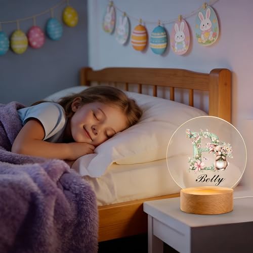 Lámpara de noche conejo con flores personalizada miniatura 4