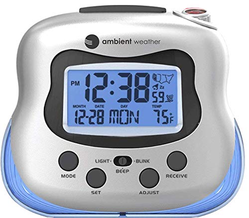 Ambient Weather RC-8370 Radio Controlled Projection Clock with Indoor Temperature (Silver)