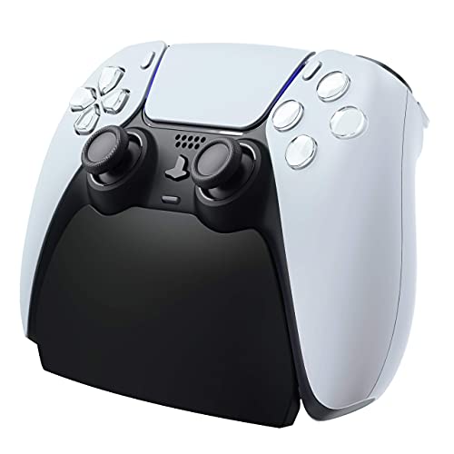Image of PlayVital Solid Black Controller Display Stand for Playstation 5, Gamepad Accessories Desk Holder for DualSense 5 PS5 Controller with Rubber Pads