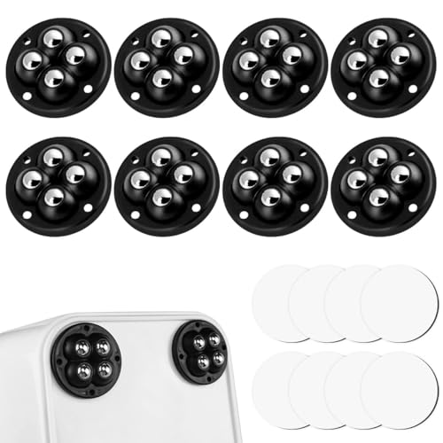 8 Pcs Self Adhesive Caster Wheels for Furniture, 360° Rotation Universal Pulley Castors, Mini Swivel Casters Wheels with 4 Balls, Strong Adhesive Swivel Casters for Trash Cans, Boxes, Small Furniture