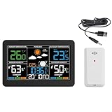 Stazione meteo digitale con schermo LCD da 7,6 pollici, termometro igrometro wireless per interni ed esterni, supporta 3 sensori remoti, ricarica USB, retroilluminazione regolabile, montaggio a parete