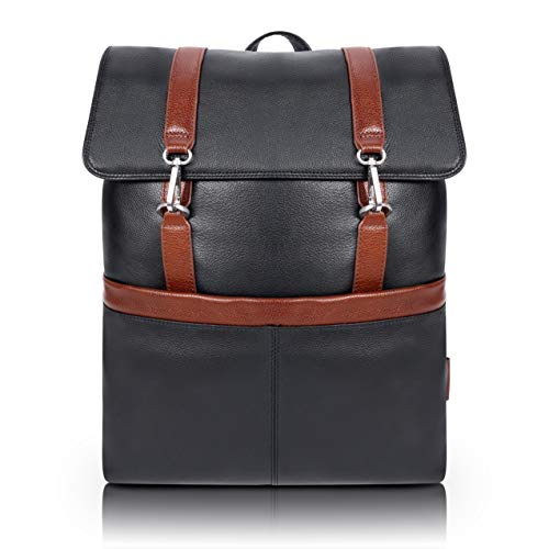 Mckleinusa Element Pebble Grain Calfskin Leather 17" Leather Two-Tone Flap-Over Laptop & Tablet Backpack Black (18472) #TOP4