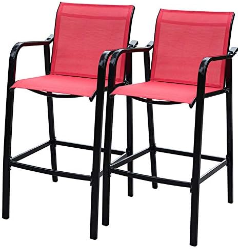 Sundale Outdoor Counter Height Bar Stool All Weather Patio Furniture with Quick-Dry Textilene Fabric, 2 PCS Set (Red)