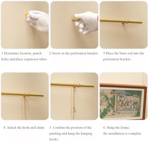 Brass Picture Hanging System - Adjustable Wire Kit for French Style Wall Decor, Perfect for Living Room Art Display, Easy Install Picture Rail Hangers