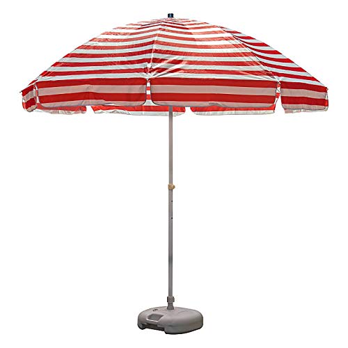 Parasol de jardín con rayas y base para tardes de piscina en familia 2