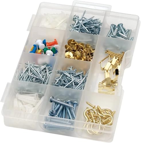 Image of Rocky Mountain Goods 521-Piece Kitchen Drawer Assortment Kit - Includes Anchors, Nails, Screws, Cup Hooks, Picture Hangers, Thumb Tacks, Push Pins - Zinc and Brass Plated for Home and Office Use