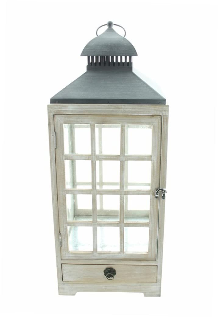 große Holz Laterne Landhaus weiß, 63 cm hoch, Holzlaterne, Kerzenlaterne