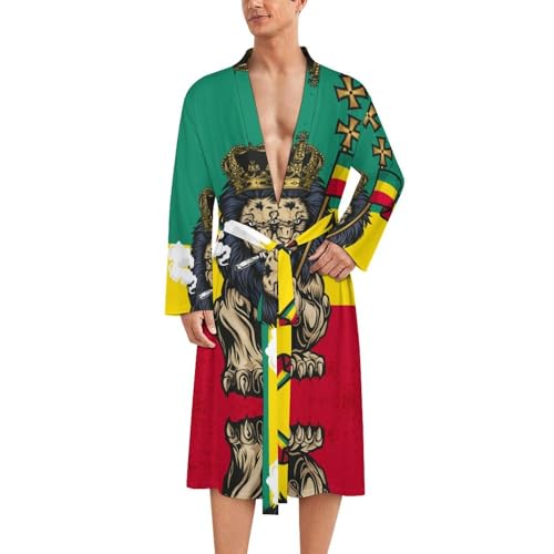 Lion Judah Smoke Mens Robe Soft Lightweight Knee Length Loungewear Spa Bathrobe Long Sleeved Nightgown