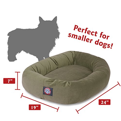 Image of Majestic Pet 24 Inch Suede Calming Dog Bed Washable - Cozy Soft Round Dog Bed with Spine Support for Dogs to Rest their Head - Fluffy Donut Bed 24x19x7 (Inch) - Round Pet Bed Small - Sage