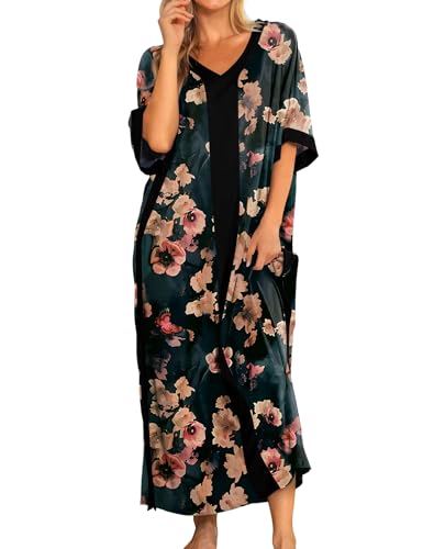 Image of Bloggerlove Women Nightgowns Cotton Caftan House Dress Short Sleeve Sleepwear Vacation Beach Moo Moos Dress with Pockets