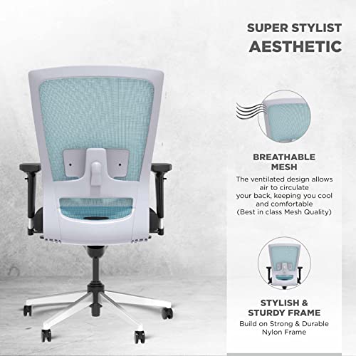 Image of The Sleep Company SmartGRID Stylux Ergo Mid-Back Home & Office Chair | Patented SmartGRID Technology | SpinePro Adjustable Cushioned Ergonomic Lumbar Support for Desk Chair | Enduring Design | Blue