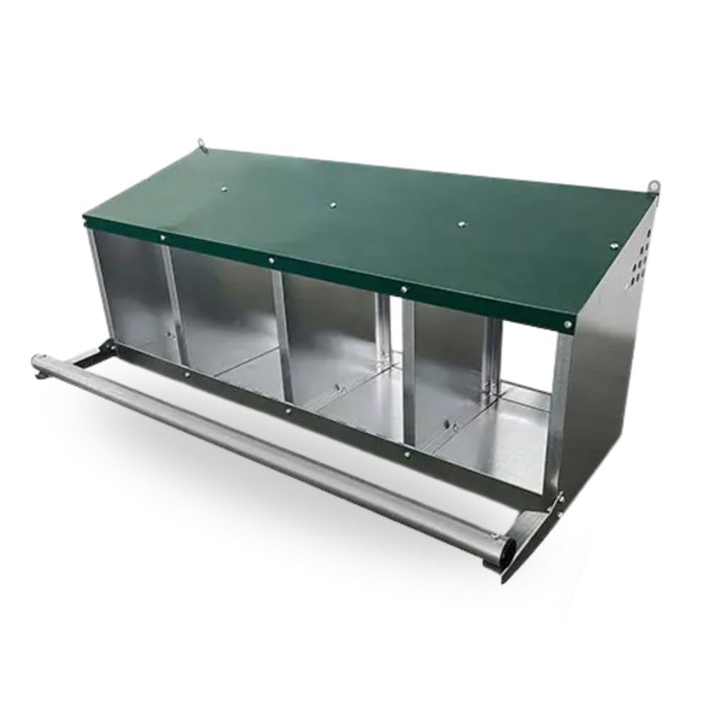 Nido FÉNIX Comedero para Aves de Corral, 4 Departamentos, Galvanizado, 100,5 x 46 x 40,5 cm
