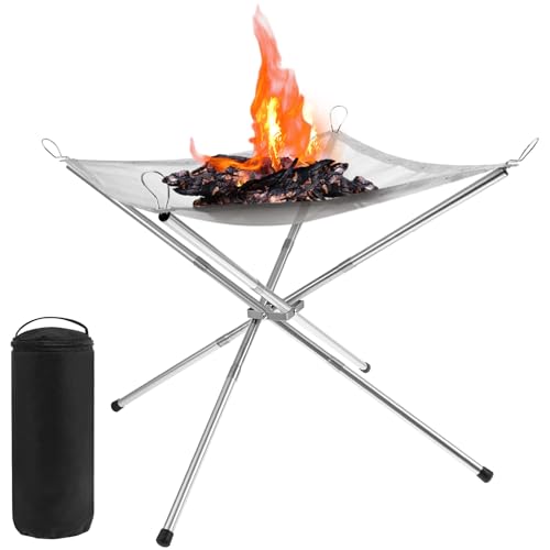 Stainless Steel Portable Fire Pit Outdoor Fire Pit with Carrying Bag Enduring Collapsible Mesh Fireplace Wood Burning for Camping(42cm)
