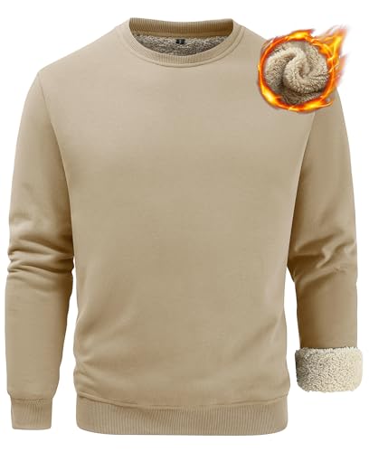 Men's Sherpa Lined Cotton Sweatshirts Pullover Fleece Crewneck Sweatshirt for Men