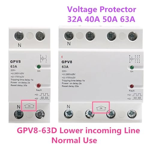 Relé de protección GPV8 contra sobrevoltaje autorrecuperable 220V 63A de 4 polos 6