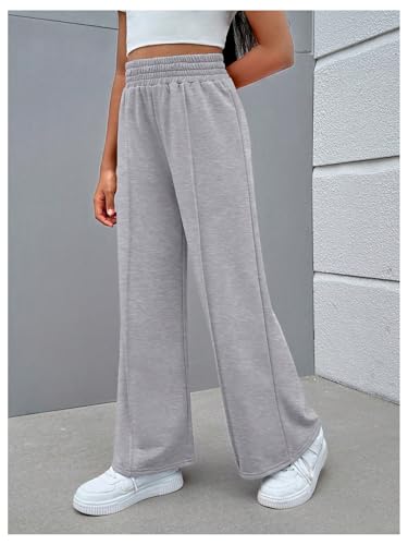 OYOANGLE Girl's Wide Leg Sweatpants Elastic High Waisted Sports Athletic Open Bottom Pants4
