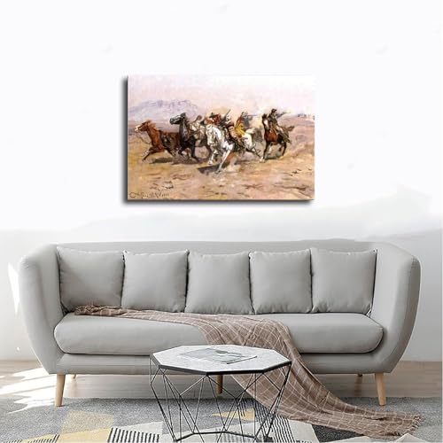 Charles M Russell Outnumbered impression sur toile avec cadre robuste - 4