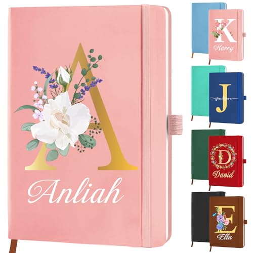 Gridachi Carnet de notes A5 avec reliure en cuir ligné pour homme et femme, carnet personnalisable avec nom, logo, texte, image personnalisée, idée cadeau pour anniversaire, bureau