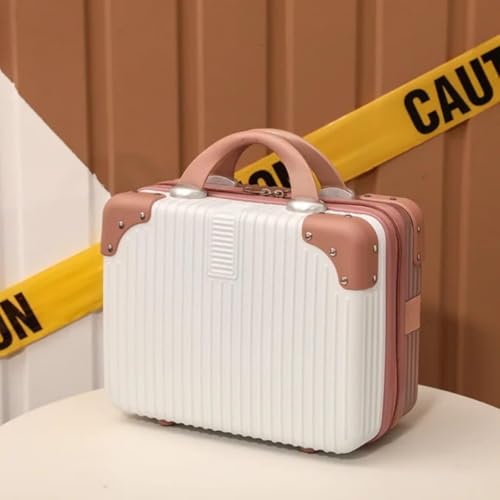 Image of Portable Hard Shell Cosmetic Bag Travel Case, Small Travel Hand Luggage with Elastic Band, Mini Abs Carrying Makeup Case Suitcase (B-Whit-Rose)