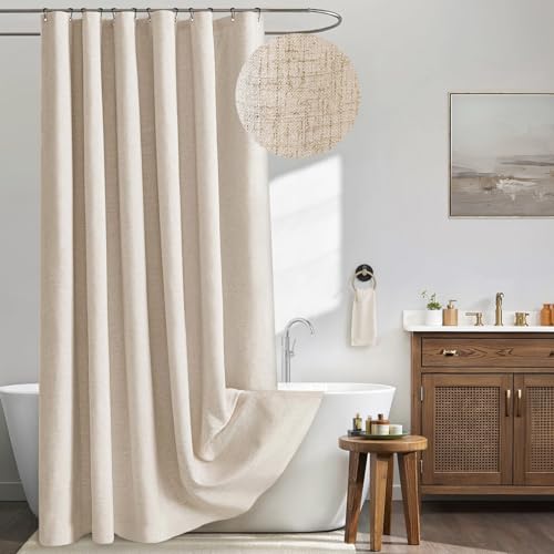 Catálogo para Comprar On-line Cortinas de ducha favoritos de las personas. 42 Awellife Cortina de ducha de lino natural, beige, 84 pulgadas, 13 piezas, estilo rústico y bohemio