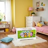Leomark Hölzern Kindertruhenbank – Zoo- Kinderbank, Behälter für Spielzeug, Truhe für Kinderzimmer, Kindermöbel, Sitzbank mit Stauraum für Spielsachen, Höhe: 32 cm - 2