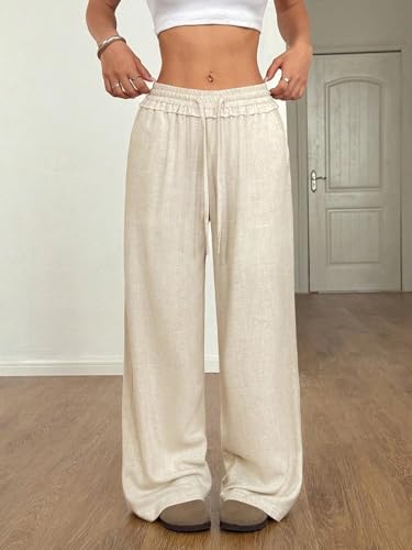 Women's Flowy Pants Plain Wide Leg Casual Low Waist Pants Casual4