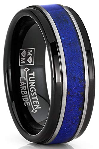 Metal Masters Co. Men's Tungsten Ring Blue Lapis Lazuli Gemstone Inlay Wedding Band Comfort-Fit 8MM