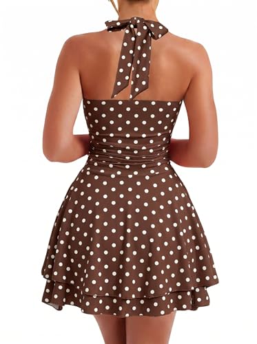 Image of Kaximil Women's Sexy Halter Ruffle Hem Mini Dress Ruched Waist Corset Short Party Dresses