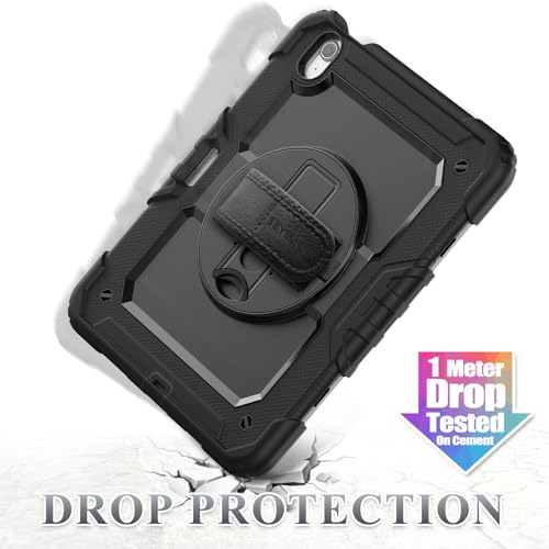 SEYMAC stock for iPad Air 11 inch Case (M3/M2, 2025/2024), Heavy Duty Shockproof Cover with Screen Protector, 360° Rotating Stand/Hand Strap, Shoulder Strap & Pencil Holder for iPad Air 11, Black - Image 7
