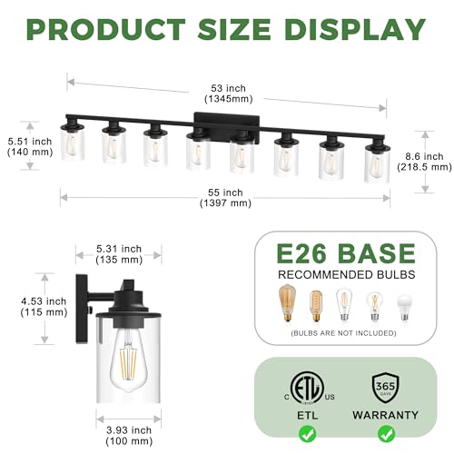 Image of DORESshop Bathroom Vanity Light Fixture Over Mirror 55 Inch 8-Light Black